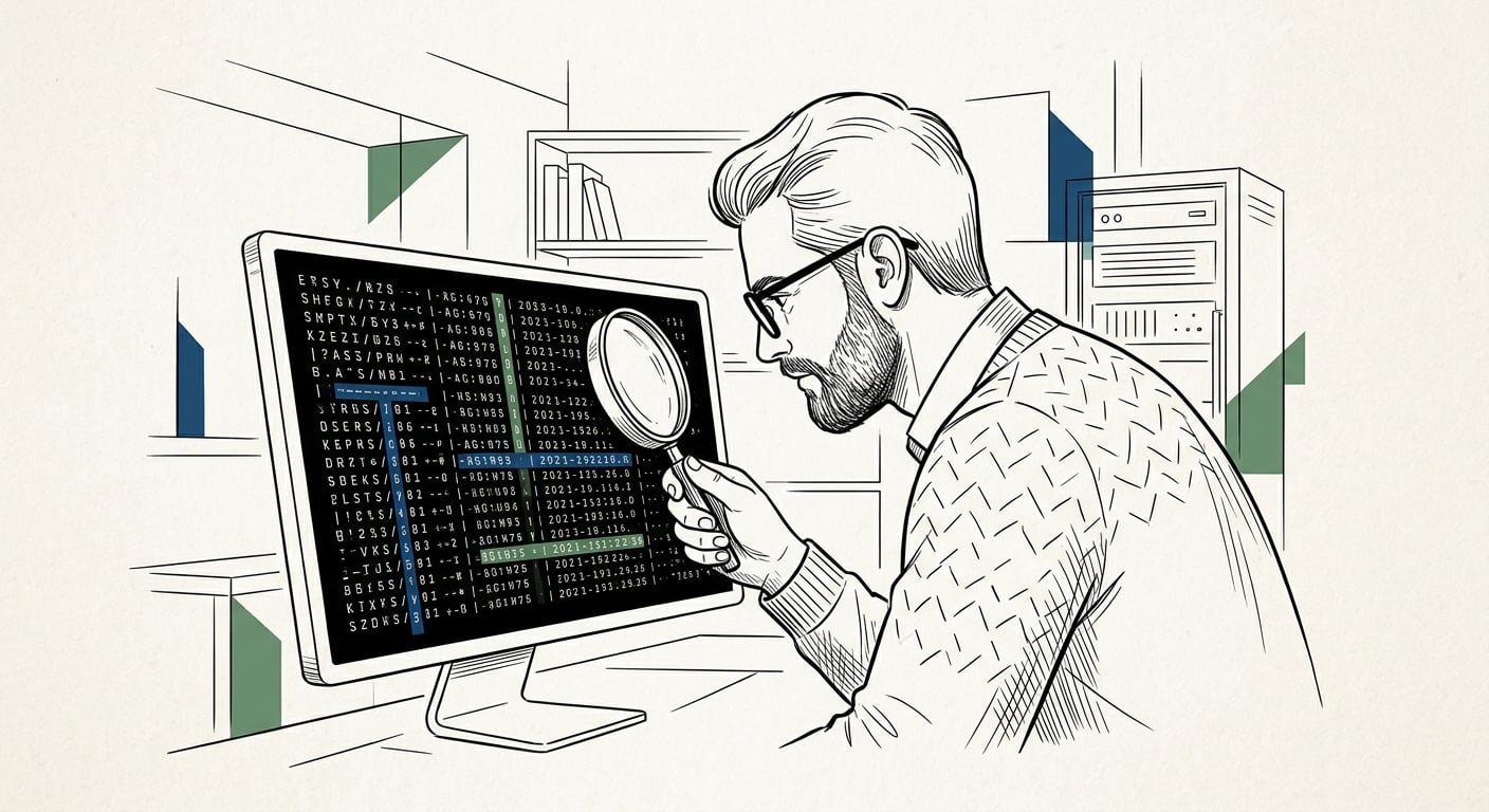 Entwickler analysiert Server-Zugriffsprotokolle zur Erkennung von AI-Crawler-Bot-Traffic