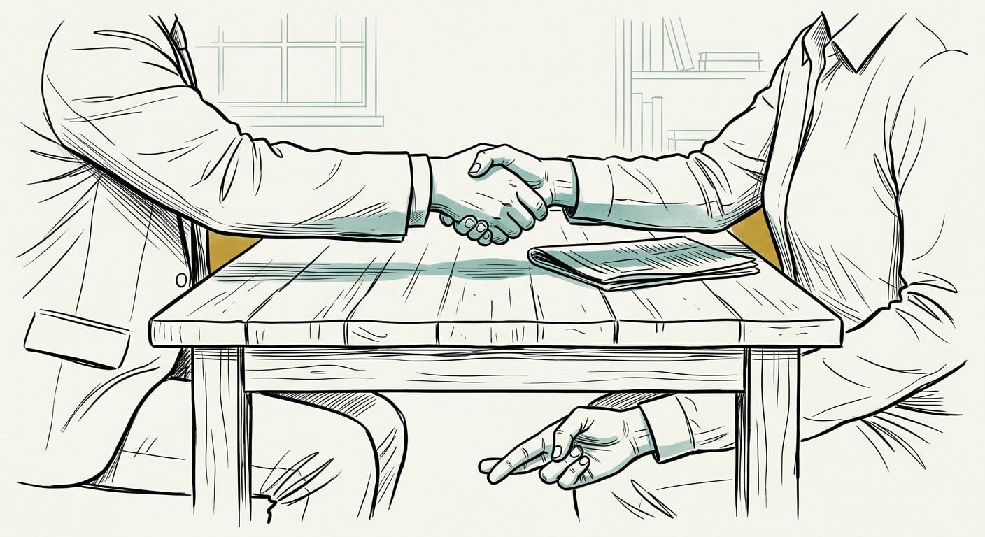 Die Falle garantierter SEO-Rankings mit gekreuzten Fingern hinter dem Handschlag