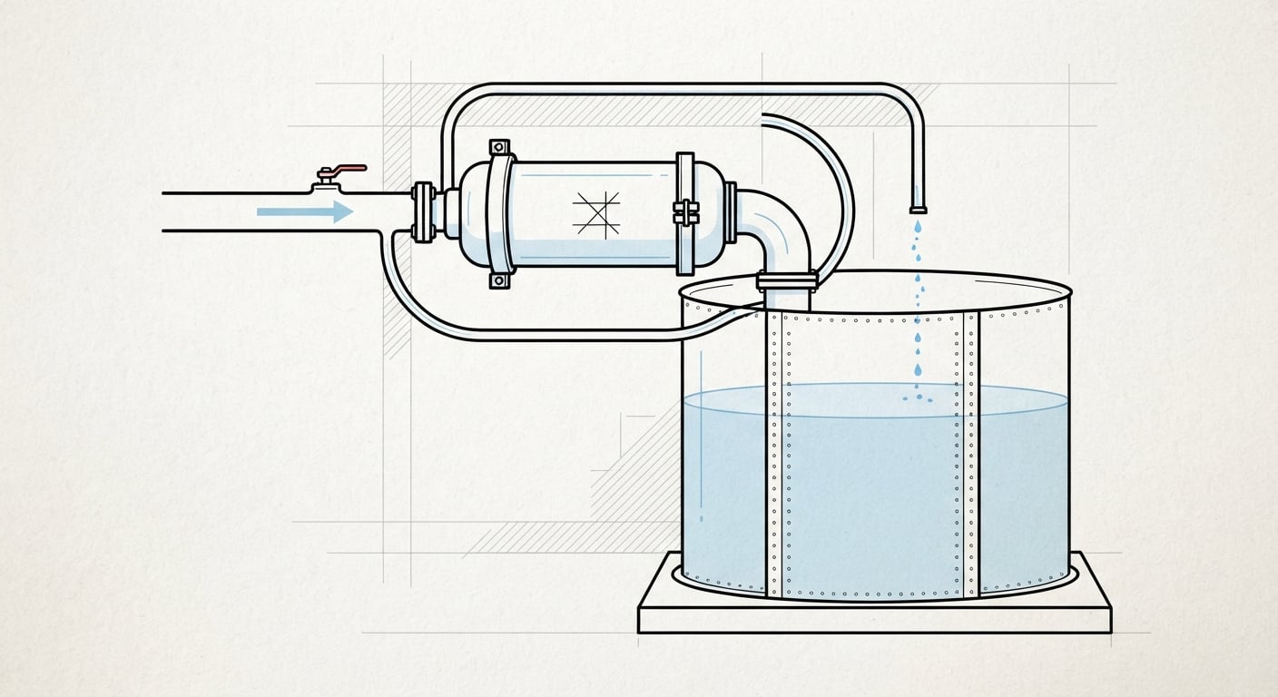 Ein Filter im Hauptrohr, während ein dünnes Nebenrohr ihn in den Tank umgeht