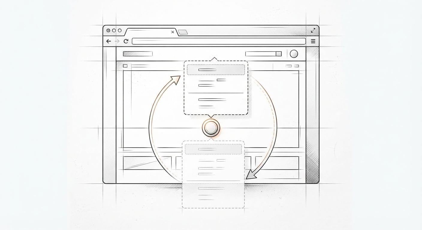 Strichzeichnung: ein Dropdown klappt von unterhalb nach oberhalb eines Buttons, wenn der Platz ausgeht
