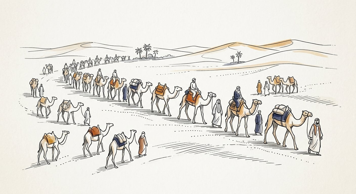 Karawane formiert sich unterwegs, das türkische Sprichwort kervan yolda düzülür illustriert