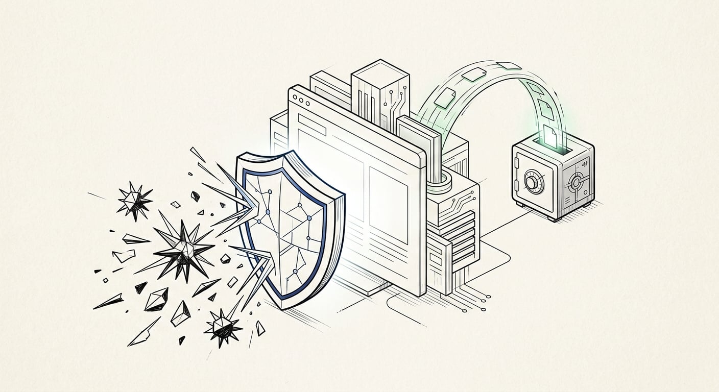 Eine Firewall filtert Bot-Traffic, während Off-Site-Backups eine Website schützen