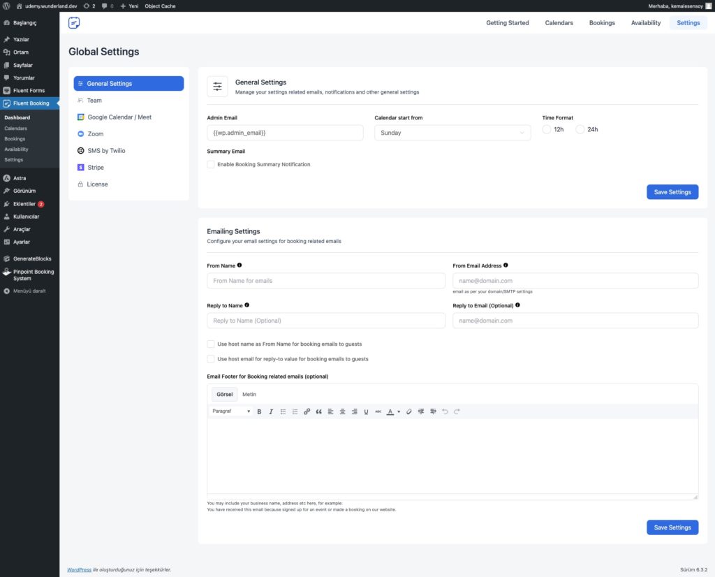FluentBooking Einstellungen