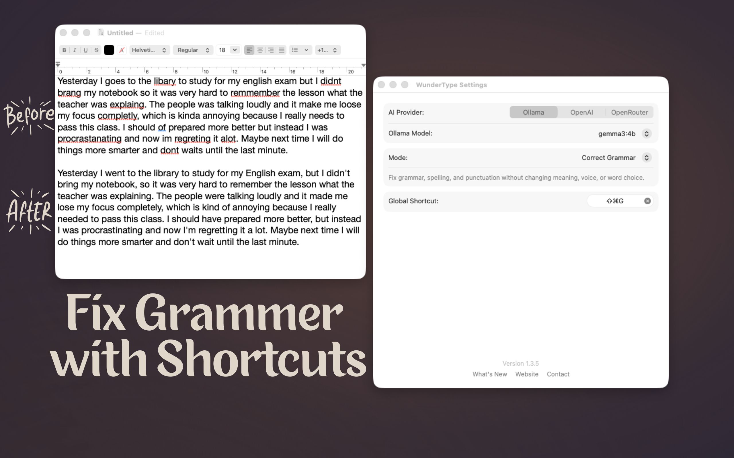 Korrigiere deine Grammatik mit Tastenkürzel