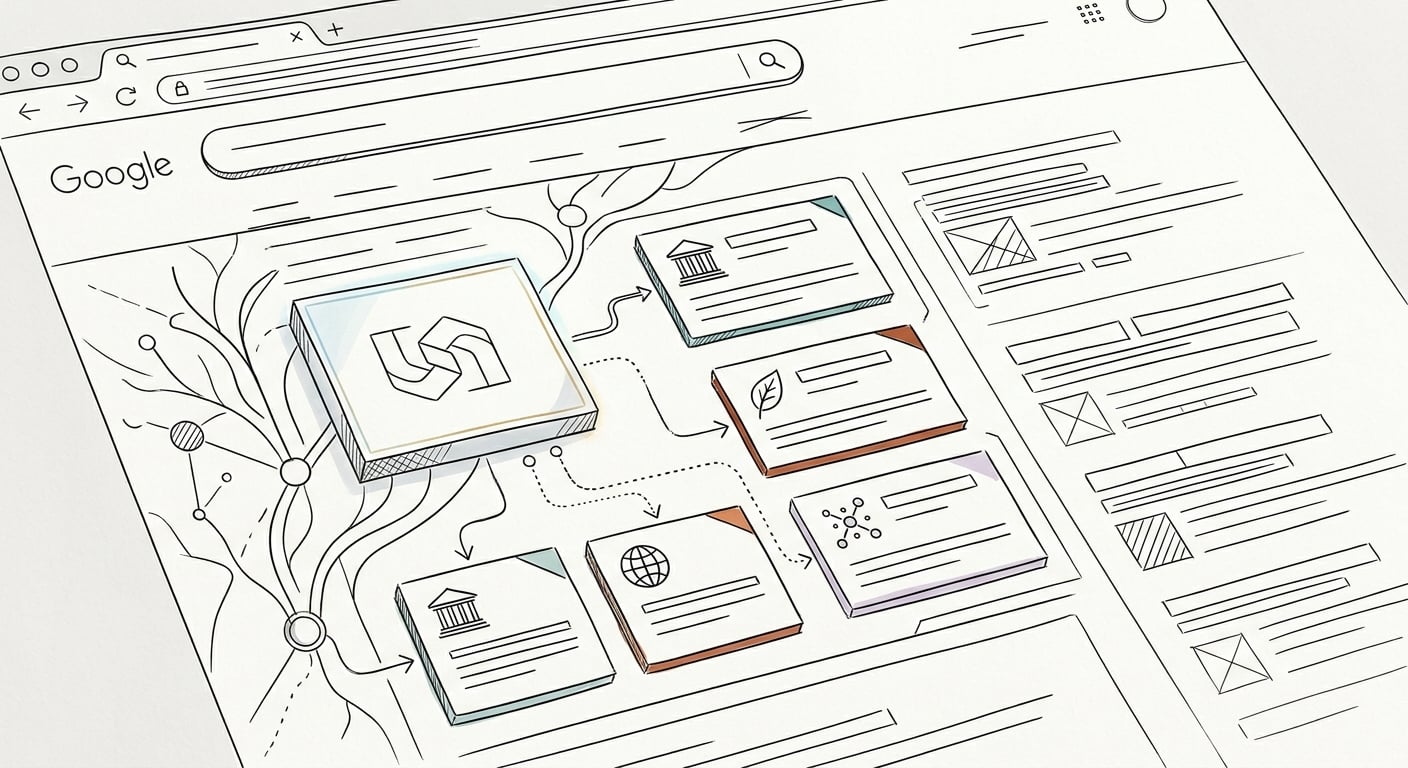AI Overview Panel in Suchergebnissen mit zitierten Website-Quellen