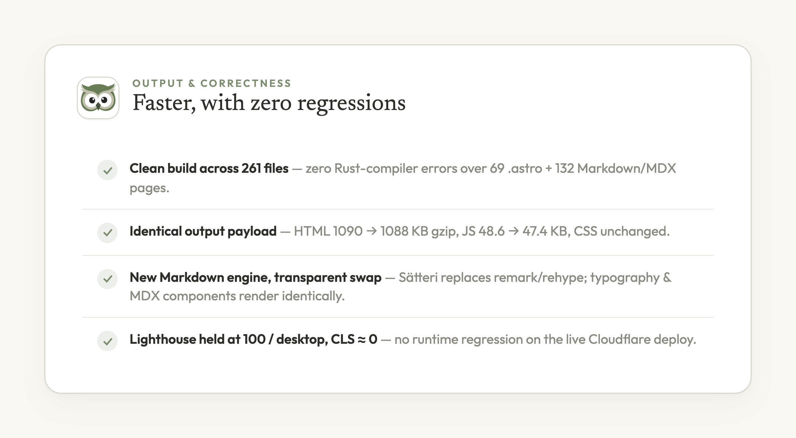 Astro 7 Upgrade-Ergebnis mit sauberem Build über 261 Dateien und null Regressionen