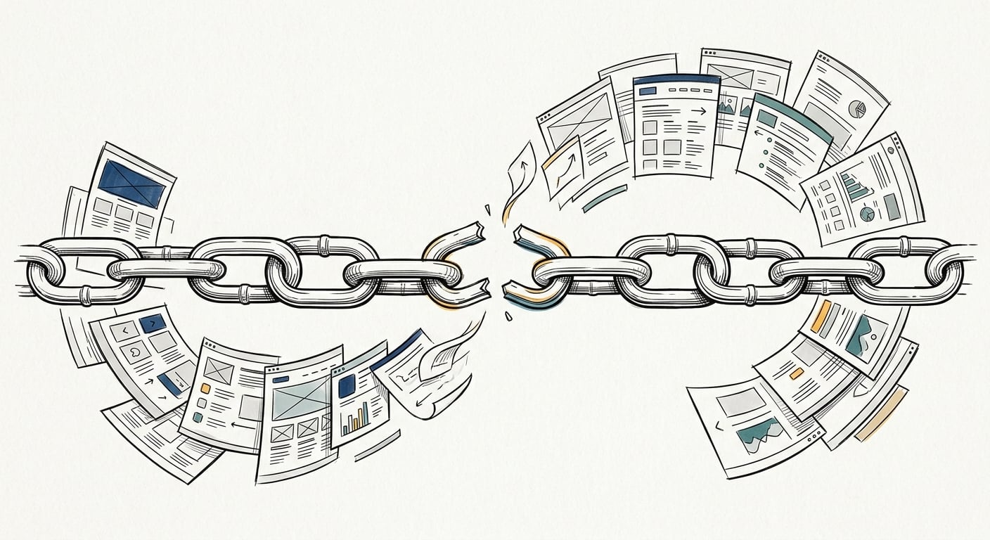 Gebrochene Linkkette mit Webseiten