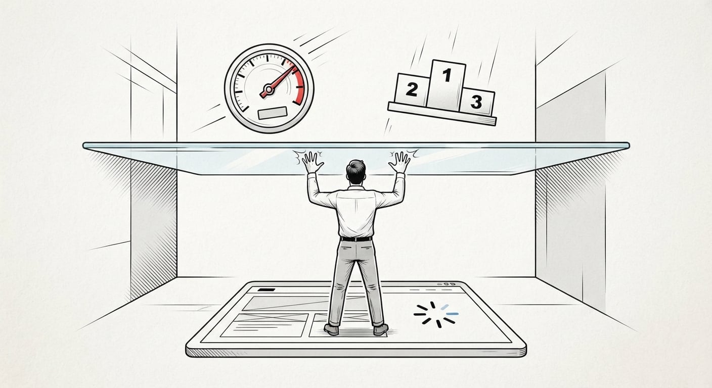 SEO- und Speed-Limits von Website-Baukästen als Glasdecke, durch die der Betreiber nicht durchkommt
