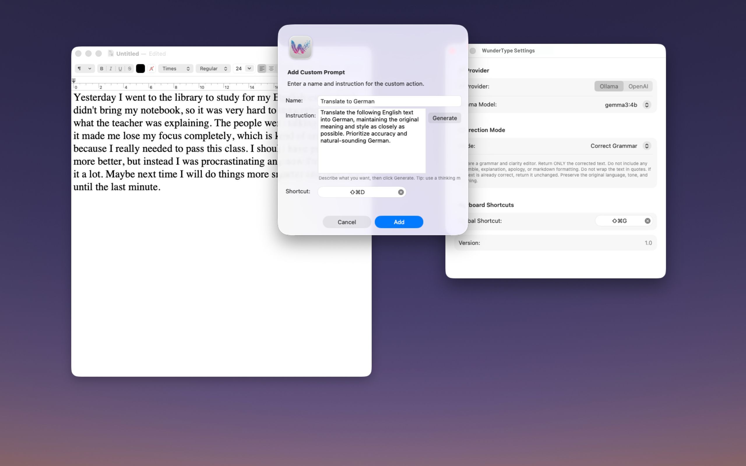 Custom Prompt - Auf Deutsch übersetzen