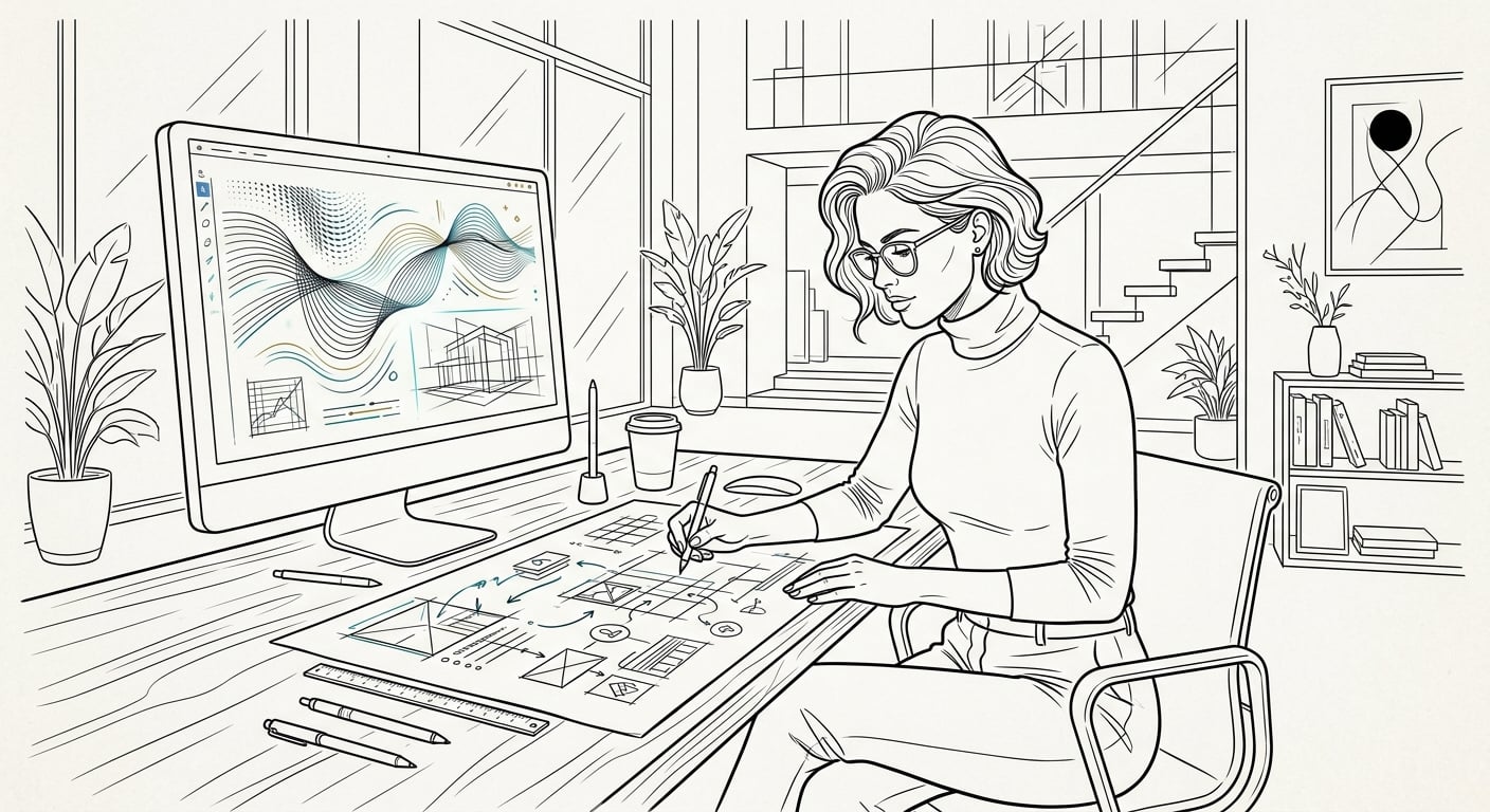 Designer skizziert individuelle Layouts bevor er KI-Tools nutzt