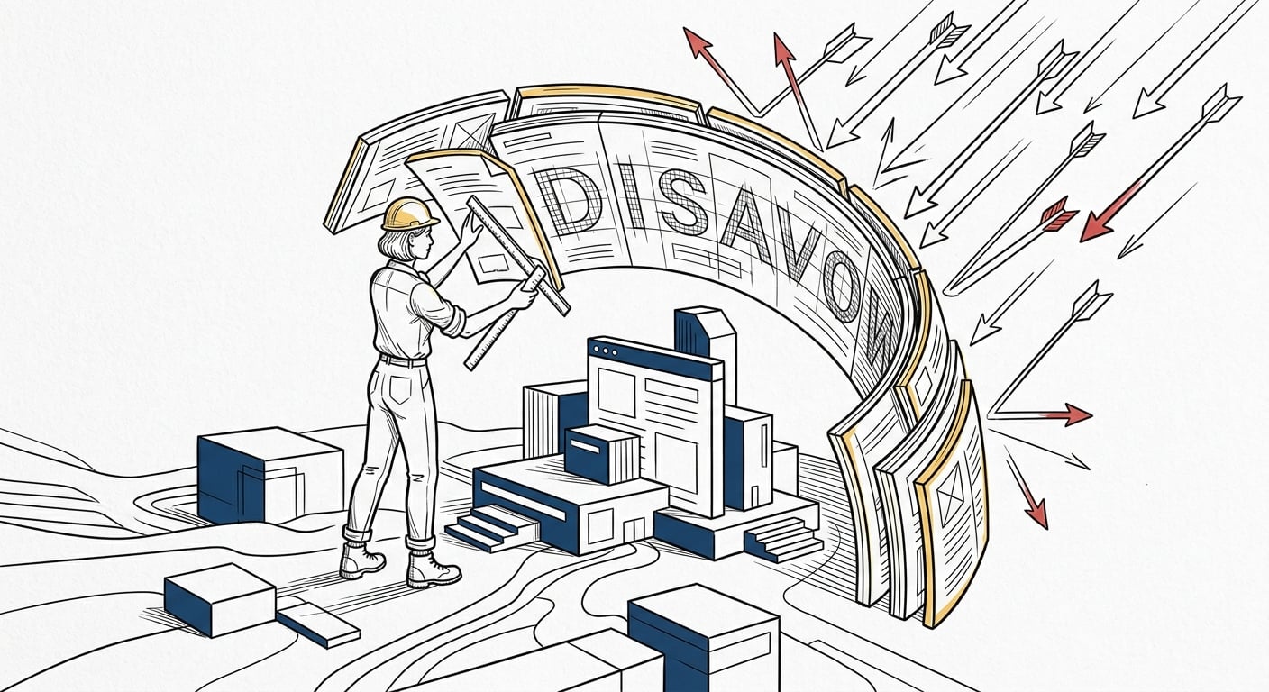 Disavow-Datei, die eine Website vor toxischem Backlink-Spam schützt
